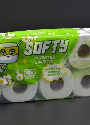Туалетная бумага "SOFTY" / белая / 3-слойная / 120 отрывов / 10шт