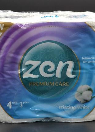 Туалетная бумага "ZEN" / Premium / белая / 3-слойная / 19м / 4шт