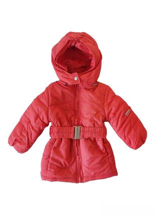 Куртка теплая зимняя розовая для девочки с капюшоном на синтеп...
