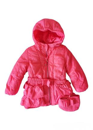 Куртка теплая зимняя ярко розовая для девочки с капюшоном и су...