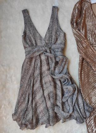Натуральное шелковое платье шелк серое со змеиным принтом репт...