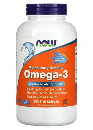 Жирные кислоты NOW Omega-3 1000 mg, 200 рыбных капсул