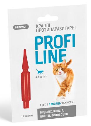 Краплі Provet Profiline від бліх та кліщів для котів 4-8кг, 1 ...
