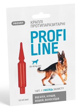 Краплі Provet Profiline від бліх та кліщів для собак 20-40кг, ...