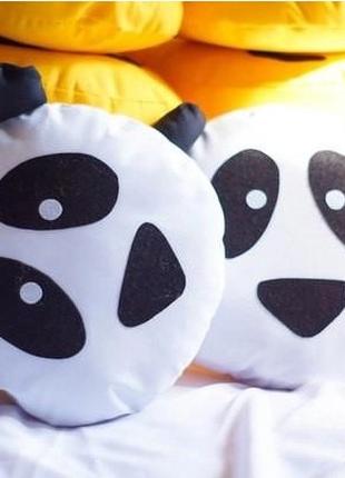 Подушка-смайлик панда ручної роботи 25 см (набір з 2-х штук)