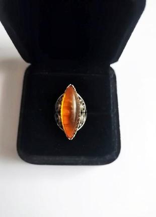 Винтажное кольцо с янтарем, мельхиор