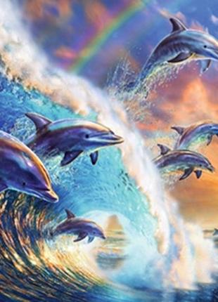 Набор Алмазная мозаика вышивка Семья дельфинов Дельфины и расс...