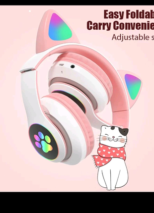 Навушники котик киця Bluetooth 5.0 jst 28 бездротові рожеві