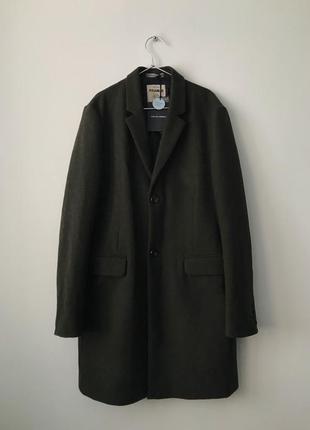Новое шерстяное мужское пальто цвета хаки pull&bear классическ...