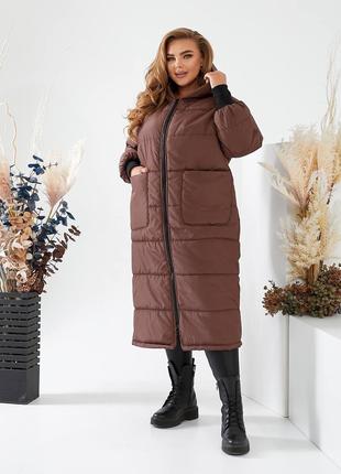 Женская тёплая зимняя куртка цвет темный шоколад р.50/52 354568