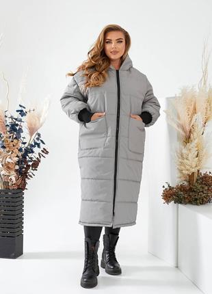Женская тёплая зимняя куртка оливкового цвета р.50/52 354567