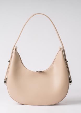 Женская сумка бежевая сумка полукруг полумесяц бежевая сумочка