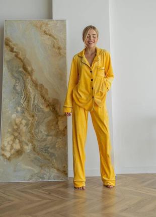 Женская пижама велюр Jeny на пуговицах цвет желтый р.XS 443771