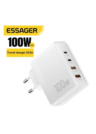 Зарядное устройство Essager 100W GaN Quick Charger 2xUSB/2xUSB-C