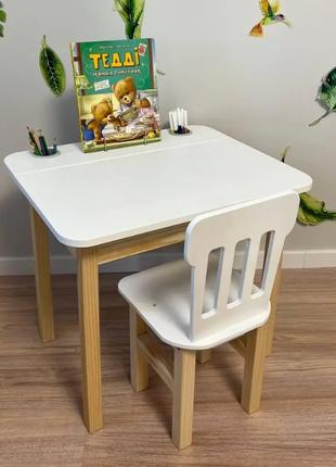 Набор Столик с ящиком детский со стульчиком белого цвета для д...