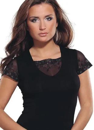 Красива віскозна чорна блуза короткий рукав розмір 2хл.52 nora...
