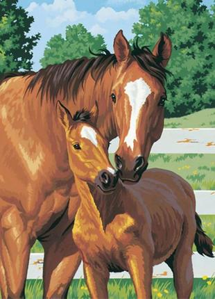Набор Алмазная мозаика вышивка Лошадь с жеребёнком Мама с ребе...