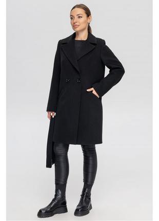 Чорне жіноче демісезонне пальто з кашеміру