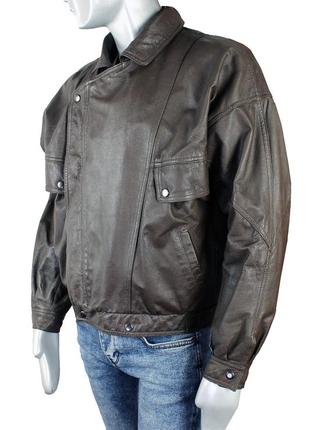 Винтажная кожаная мужская темно-коричневая куртка косуха из 90х