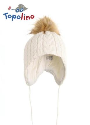 Вязаная зимняя шапка ушанка с помпоном, на флисе topolino 50-52см