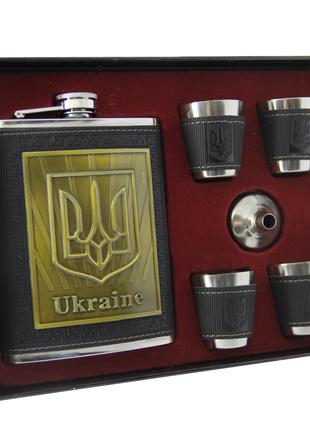 Подарочный набор с флягой 9 унций Украина (Кожа) 6х1
