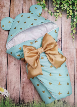 Конверт- одеяло на выписку хлопковый, с капюшоном  разные цвета