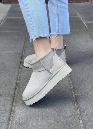 Угги ugg classic ultra mini platform light grey