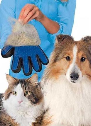 Перчатка для вычесывания шерсти для собак и кошек Deshedding