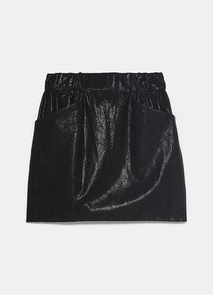 Zara зара спідниця екошкіра на гумці з великими кишенями міні ...