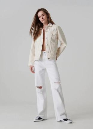 Sinsay джинси білі широкі з дірками рвані базові повсякденні п...