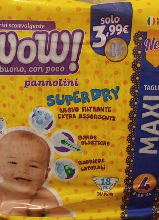 Подгузники wow pannolini baby super dry размер 4 maxi (8-16 kg...