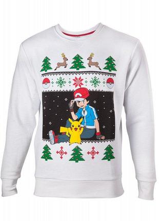 Свитшот свитер новогодний на флисе реглан пуловер pokemon пика...