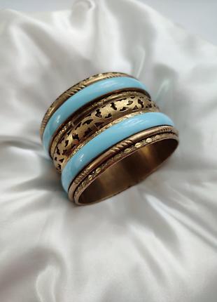 Вінтажний браслет з латуні з  голубими вставками в стилі бохо