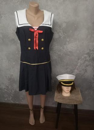 Карнавальный костюм платье морячка фуражка xxl 50-52 хелоуин к...