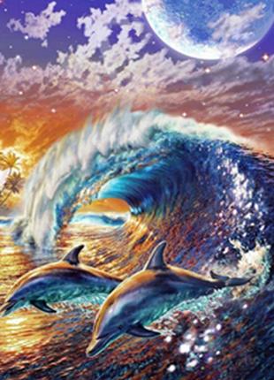 Набор Алмазная мозаика вышивка Семья дельфинов Дельфины и расс...