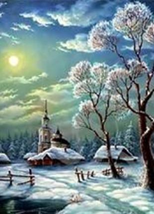 Набір Алмазна мозаїка вишивка Зимова ніч Снігова зима Казкова ...