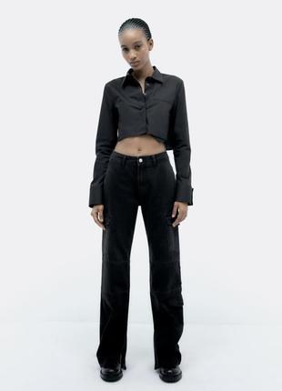 Zara джинсы карго trf с разрезами внизу, прямые брюки, брюки