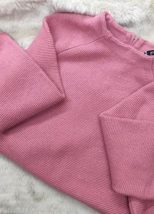 Розовый удлиненный теплый свитер кофта под горло