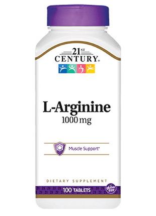 Аминокислота 21st Century L-Arginine 1000 mg, 100 таблеток