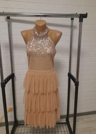 Сукня з фатину з пайетками, персикового кольору