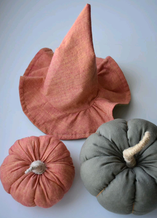 Набір декору до Halloween текстильний гарбуз, капелюх