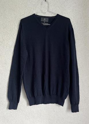Темно синій базовий теплий светр шовк вовна