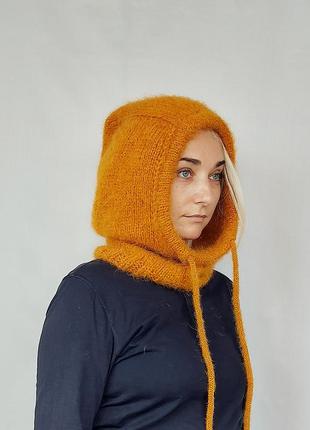 Темно помаранчевий капор капюшон з альпаки ручної роботи