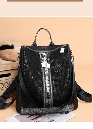 Сучасний рюкзак міський жіночий нейлоновий чорний класичний, м...