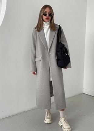Женское стильное пальто оверсайз, застежка на пуговицах, серое