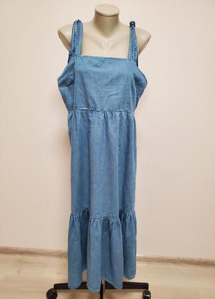 Шикарное брендовое стильное коттоновое джинсовое платье сарафан