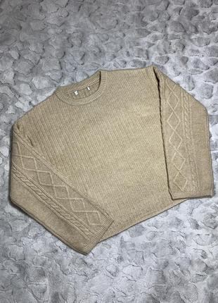 Теплый свитер на девочку укороченный вязка