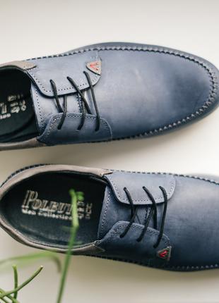 Шкіряні чоловічі туфлі на шнурках Polbut сині 41 та 44 розмір