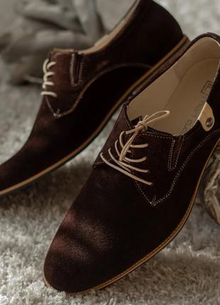 Чоловічі туфлі замшеві, коричневі дербі 40, 41 та 44 розмір