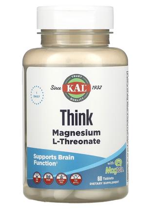 Магний L-Треонат, Think Magnesium L-Threonate, KAL, 60 таблеток